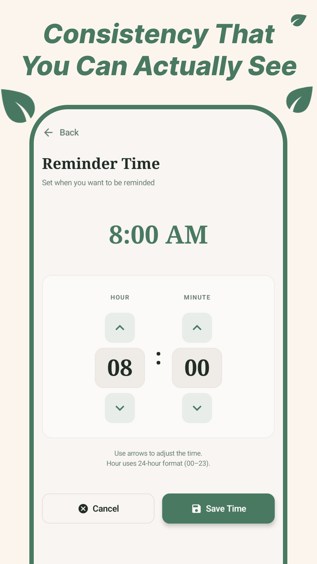 Habitra Nest reminder time screen